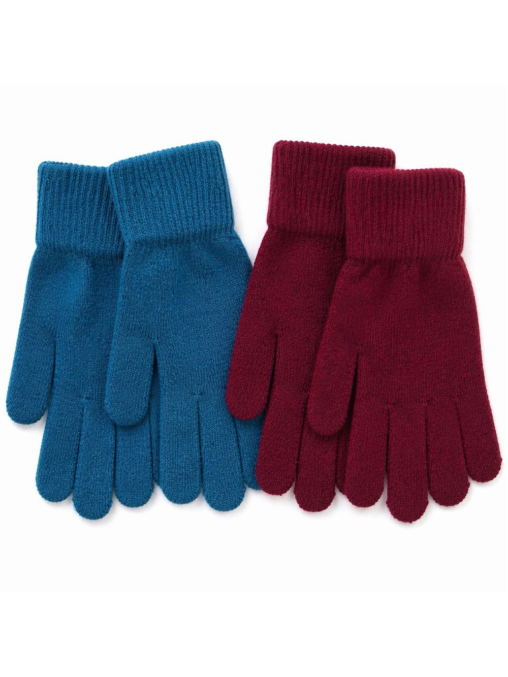 2 Pair Knit Touchscreen Gloves Teal Burgundy Winter Stretch Cozy Unisex